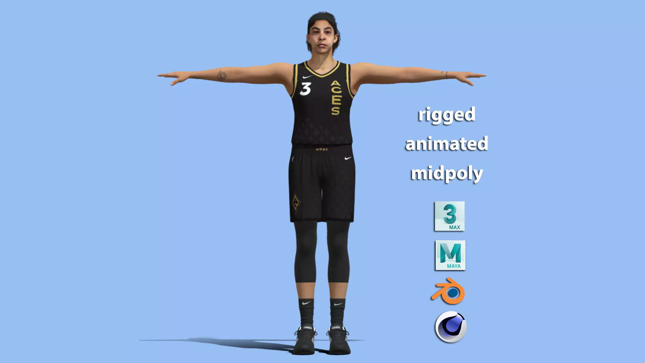 T-Pose Rigged Candace Parker WNBA 3D model_0