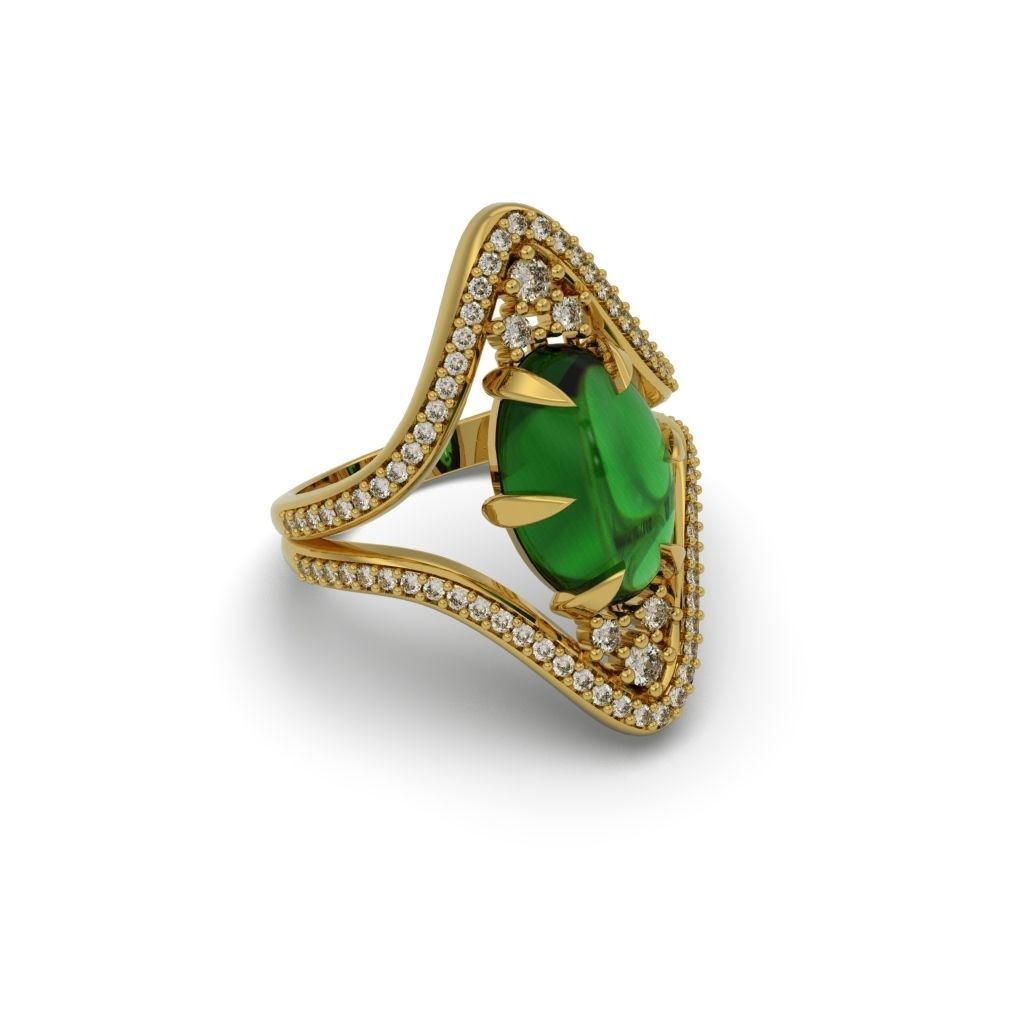 Ring Cabochon Diamond - Jewelry 3D - AN-413 3D print model_1