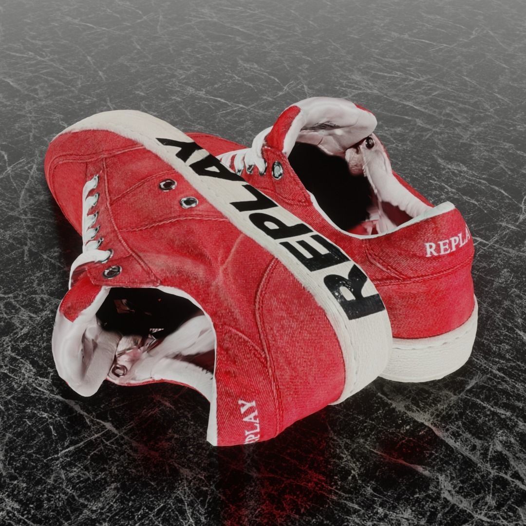 REPLAY - 3D SHOE SNEAKER - RED Low-poly 3D model_6