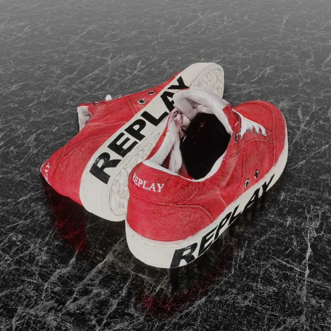 REPLAY - 3D SHOE SNEAKER - RED Low-poly 3D model_5