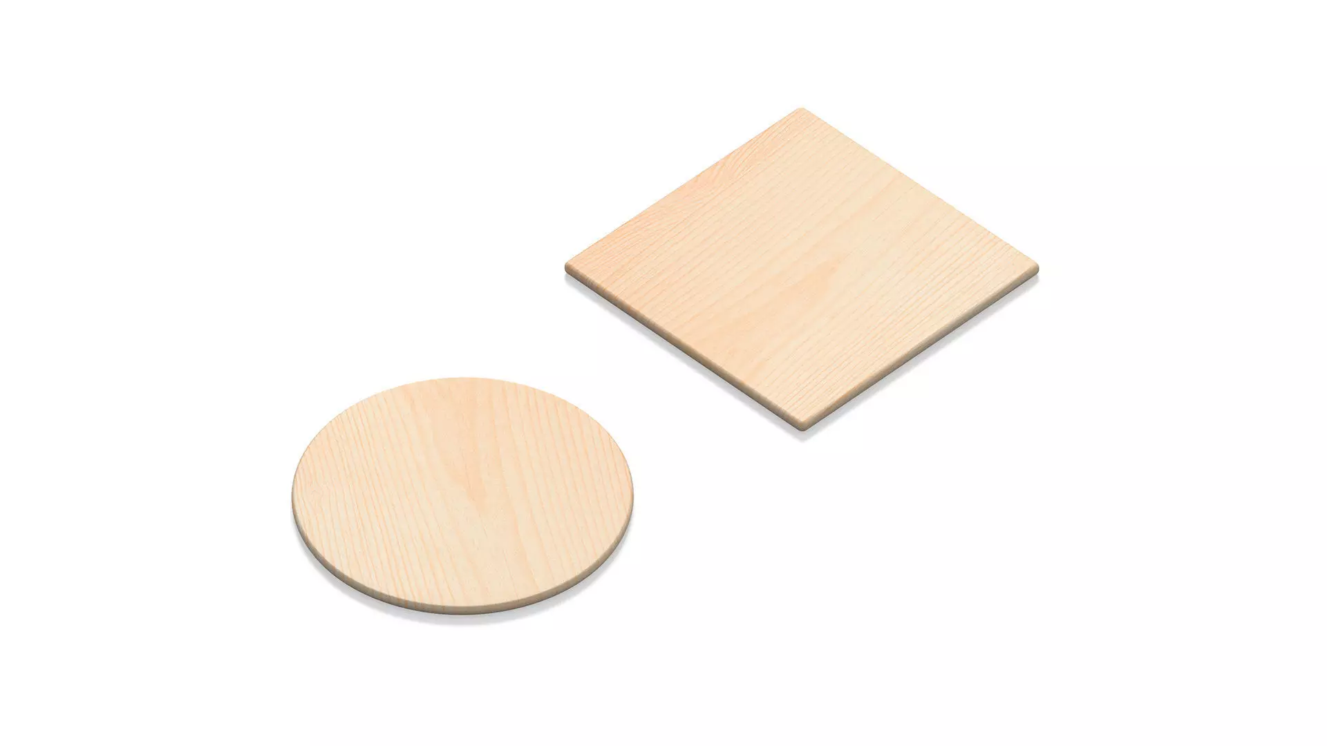Wood Plate 2 Types - round square wooden board set Low-poly 3D model_0