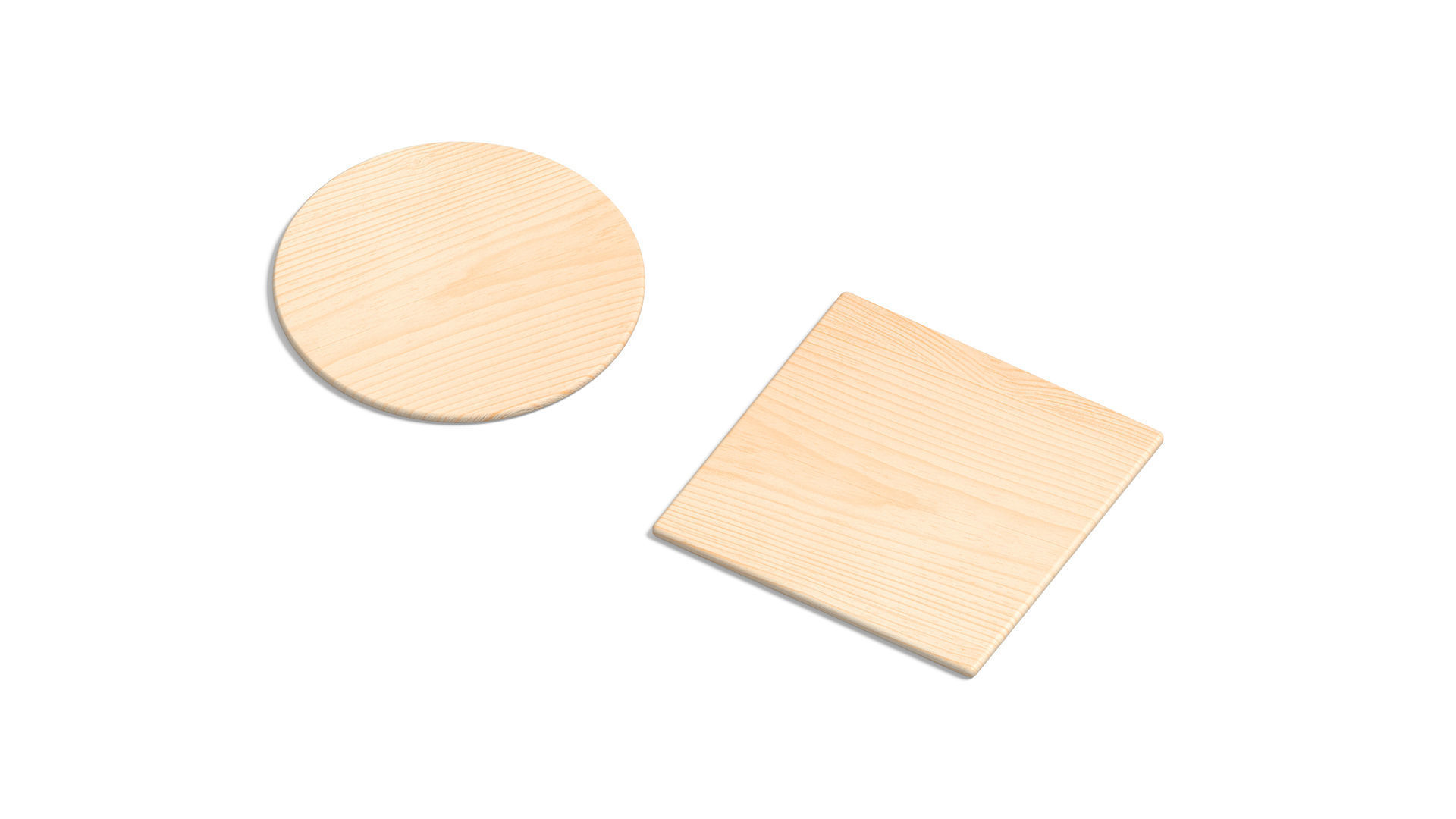 Wood Plate 2 Types - round square wooden board set Low-poly 3D model_2