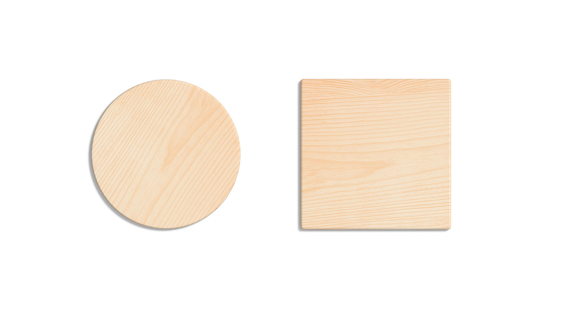 Wood Plate 2 Types - round square wooden board set Low-poly 3D model_1