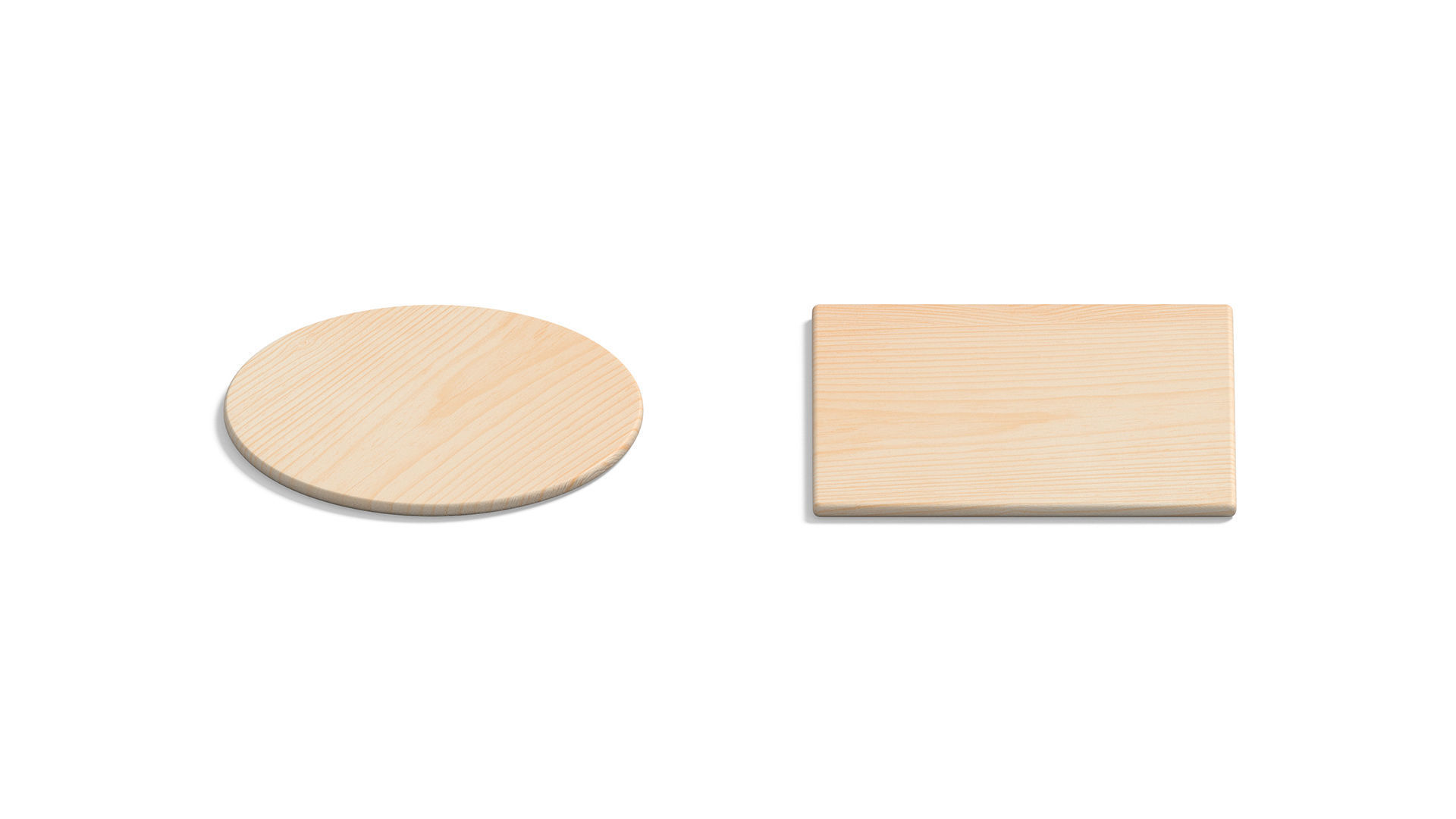 Wood Plate 2 Types - round square wooden board set Low-poly 3D model_3
