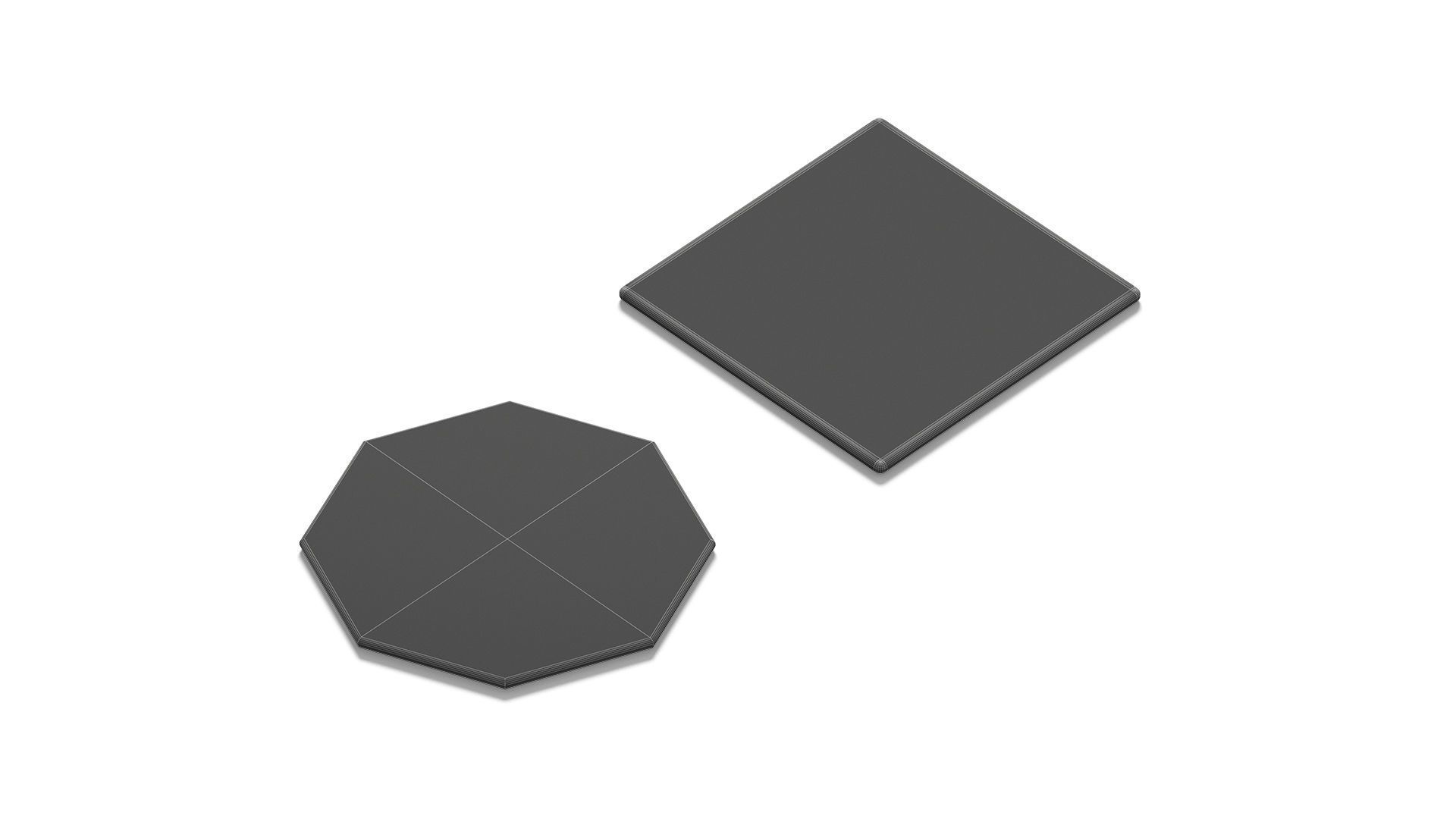 Wood Plate 2 Types - round square wooden board set Low-poly 3D model_6