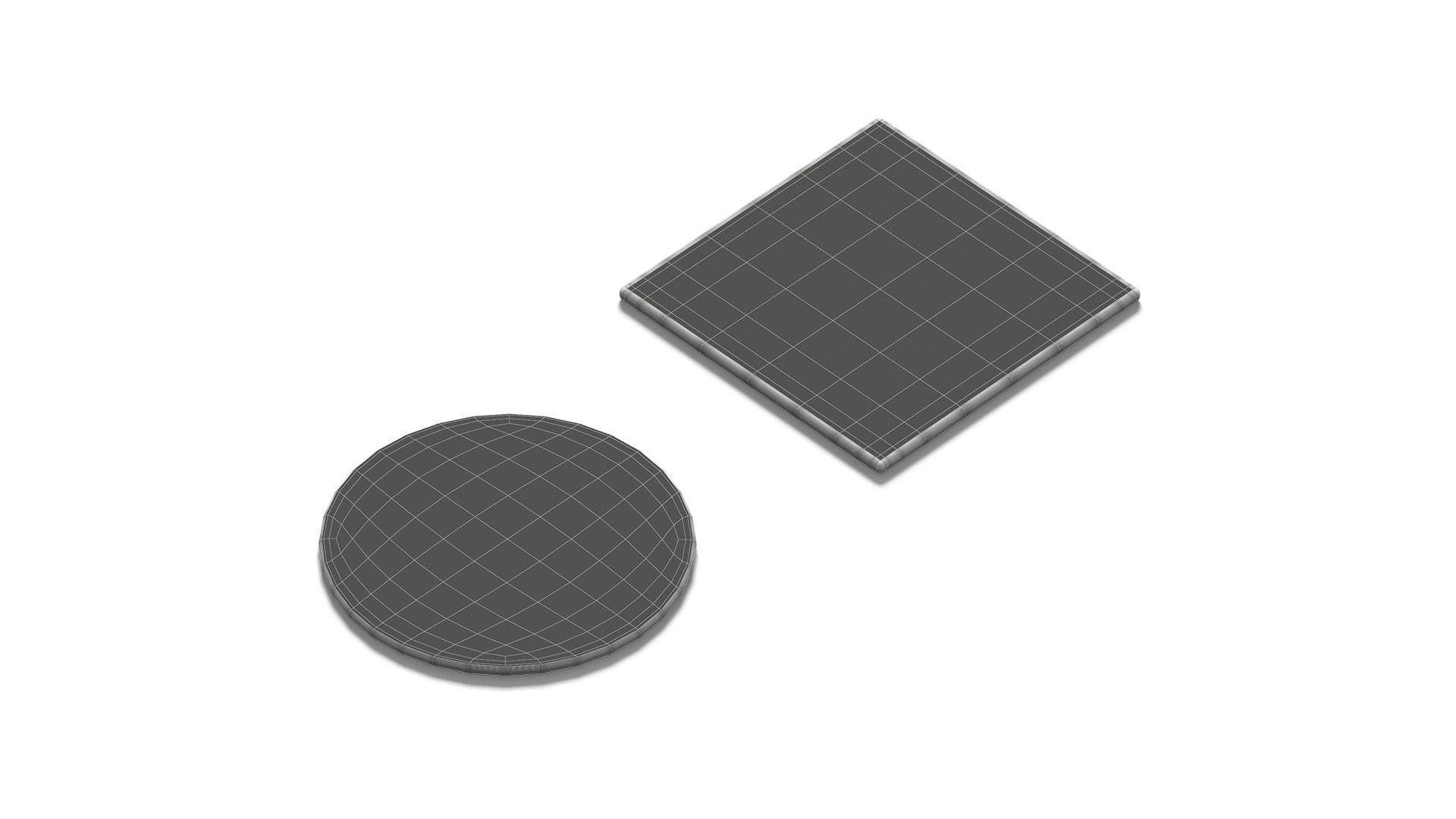 Wood Plate 2 Types - round square wooden board set Low-poly 3D model_8