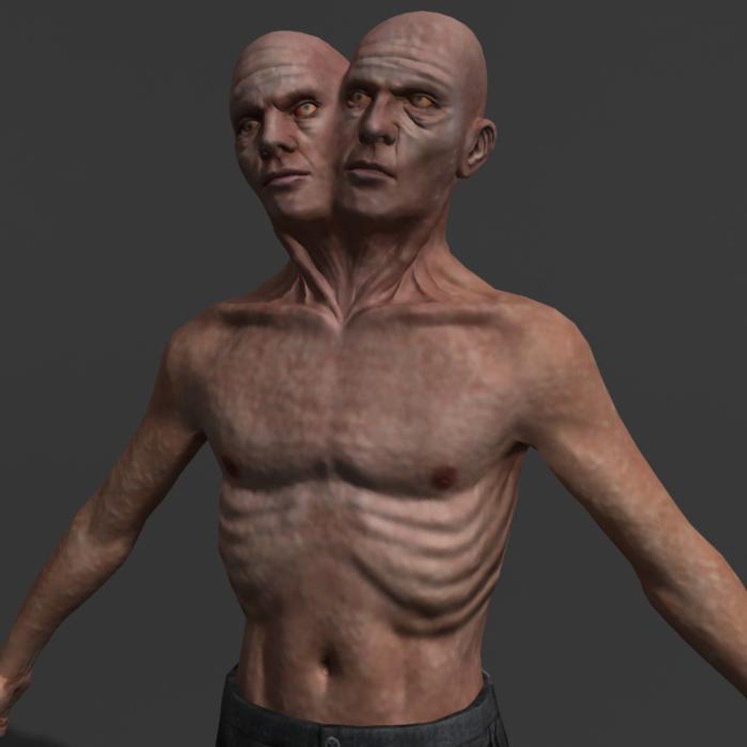 Two Headed Creature  Low-poly 3D model_1
