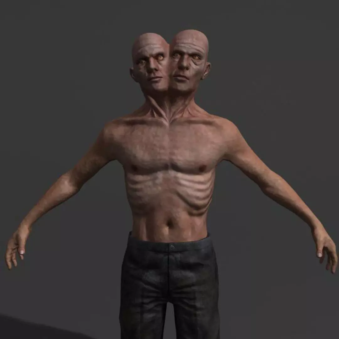 Two Headed Creature  Low-poly 3D model_0