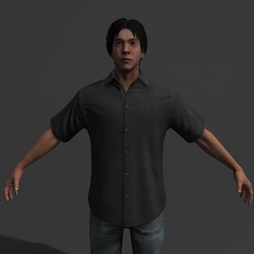 Casual Asian Man Low-poly 3D model