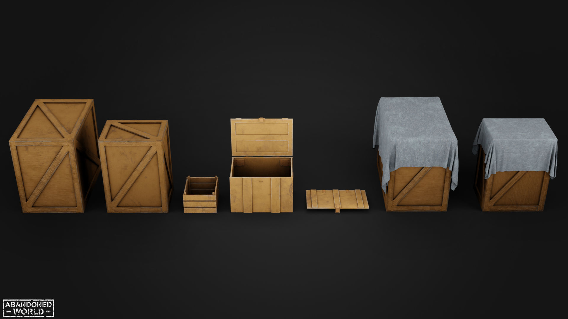 Wood Box Set Low-poly 3D model_11