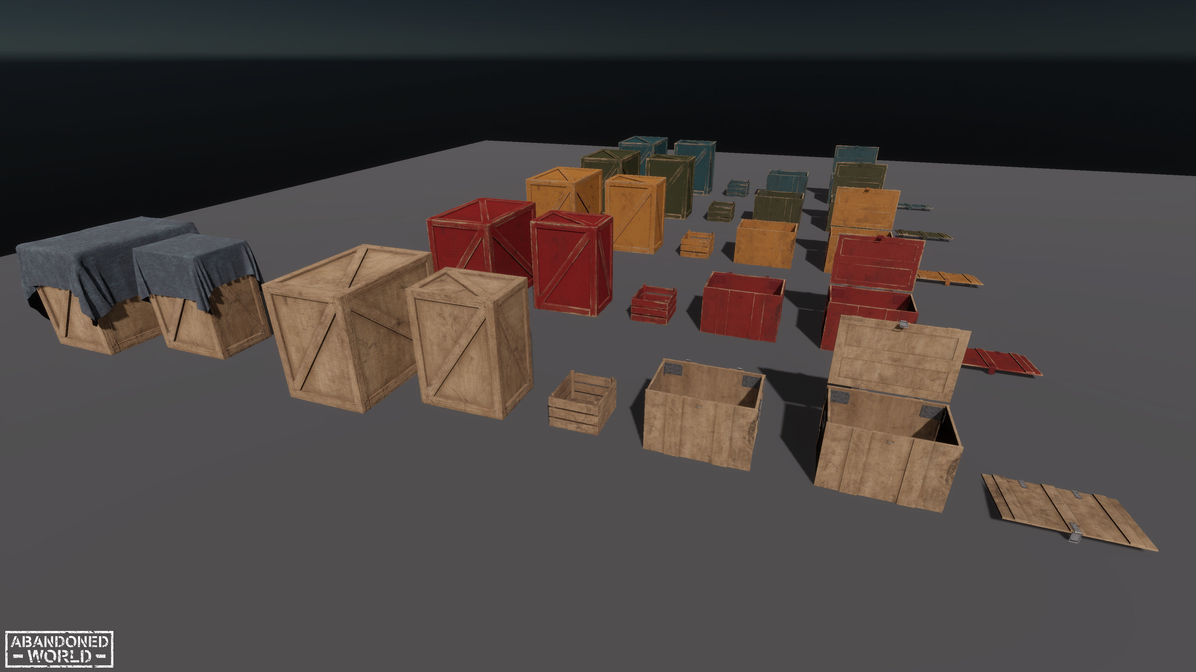 Wood Box Set Low-poly 3D model_17