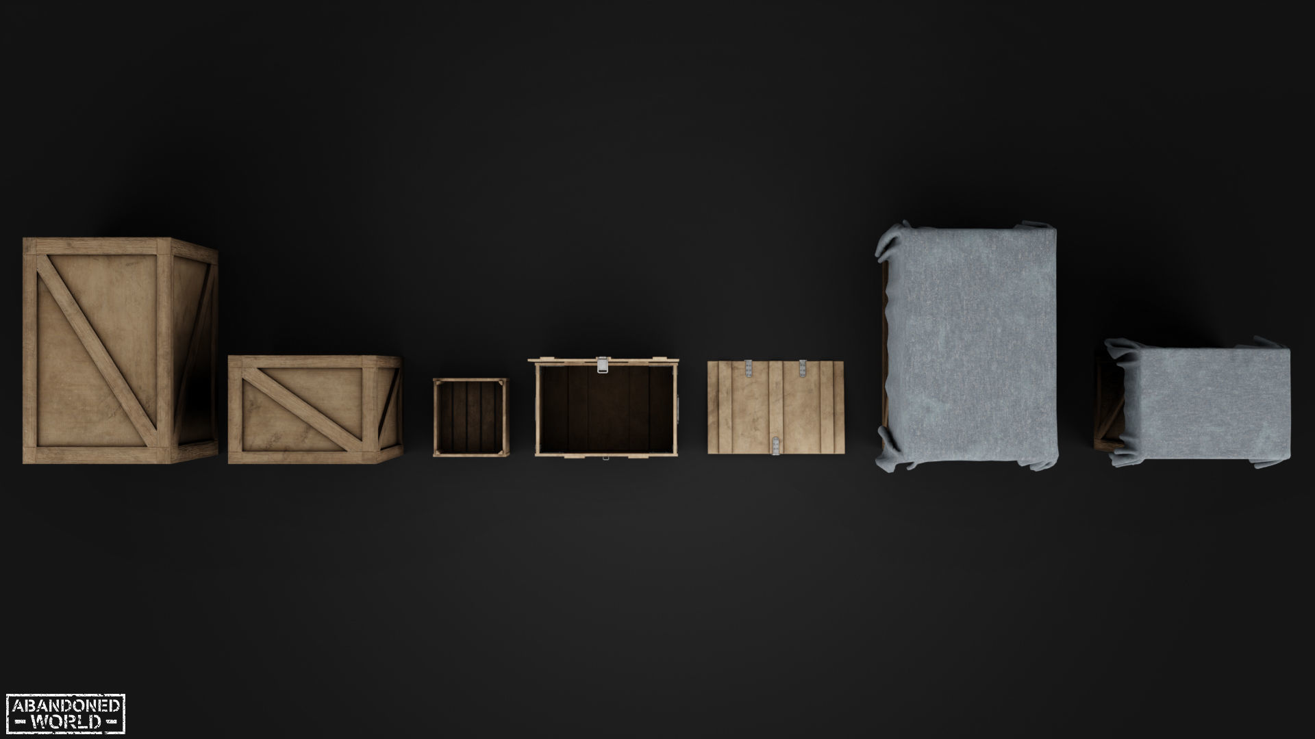 Wood Box Set Low-poly 3D model_5
