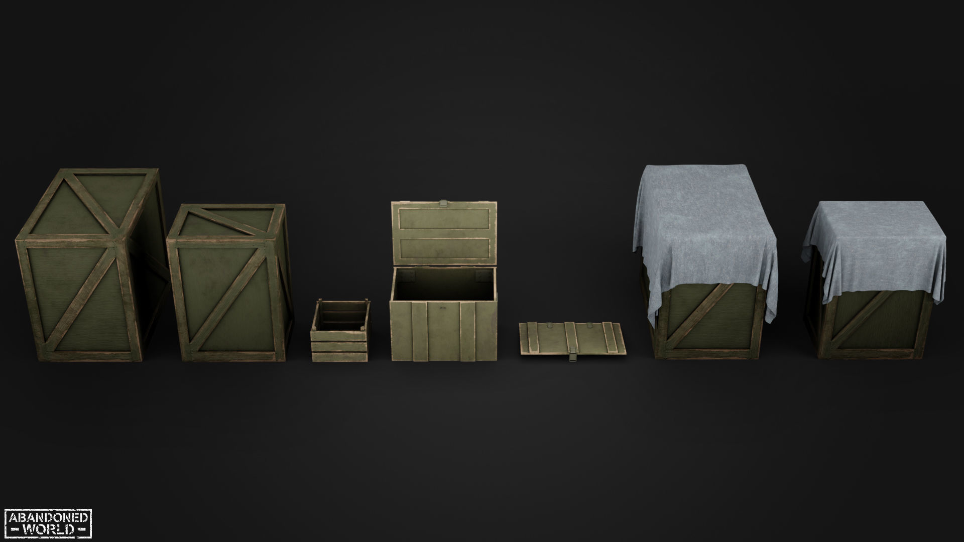 Wood Box Set Low-poly 3D model_10