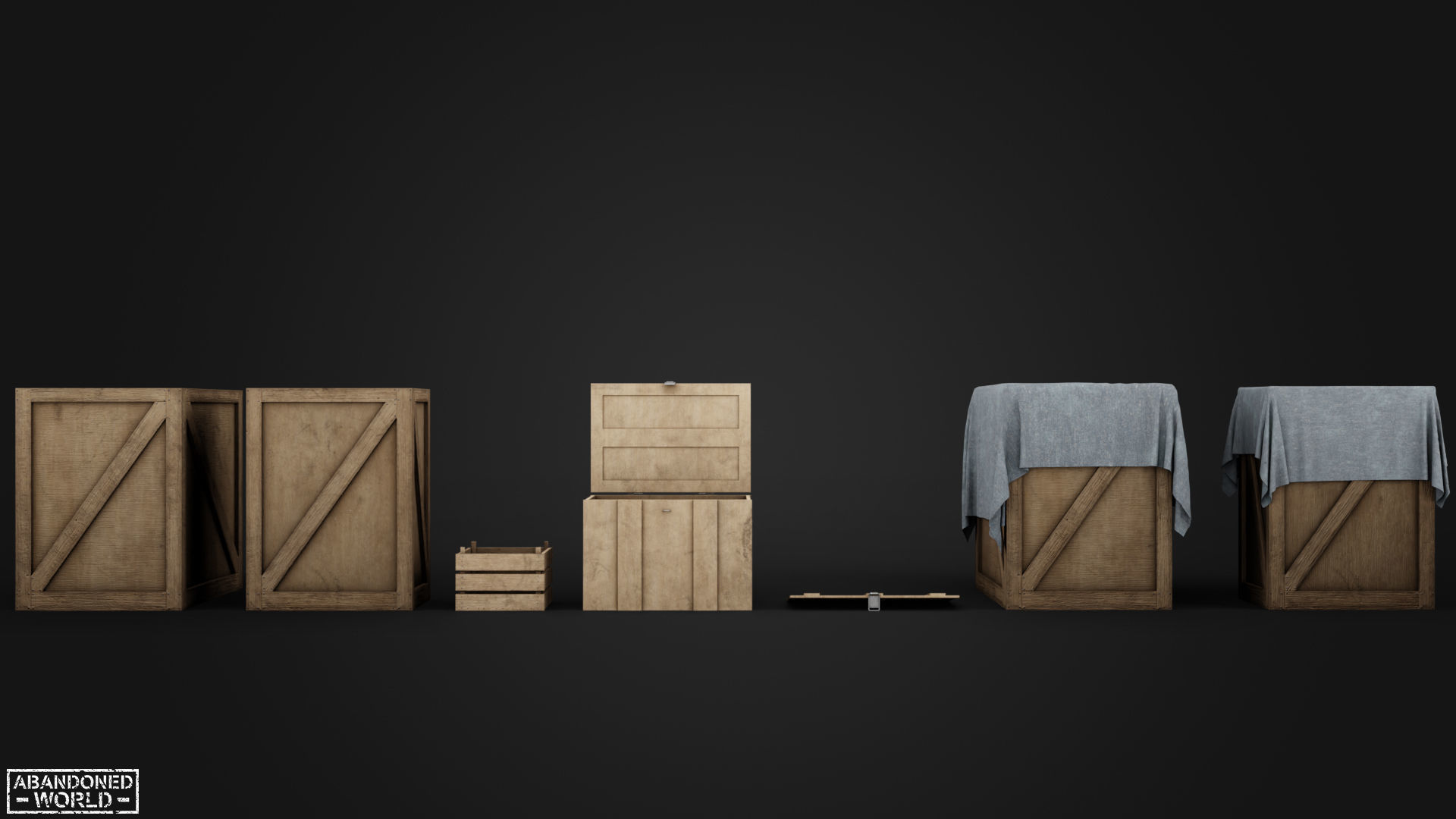 Wood Box Set Low-poly 3D model_4