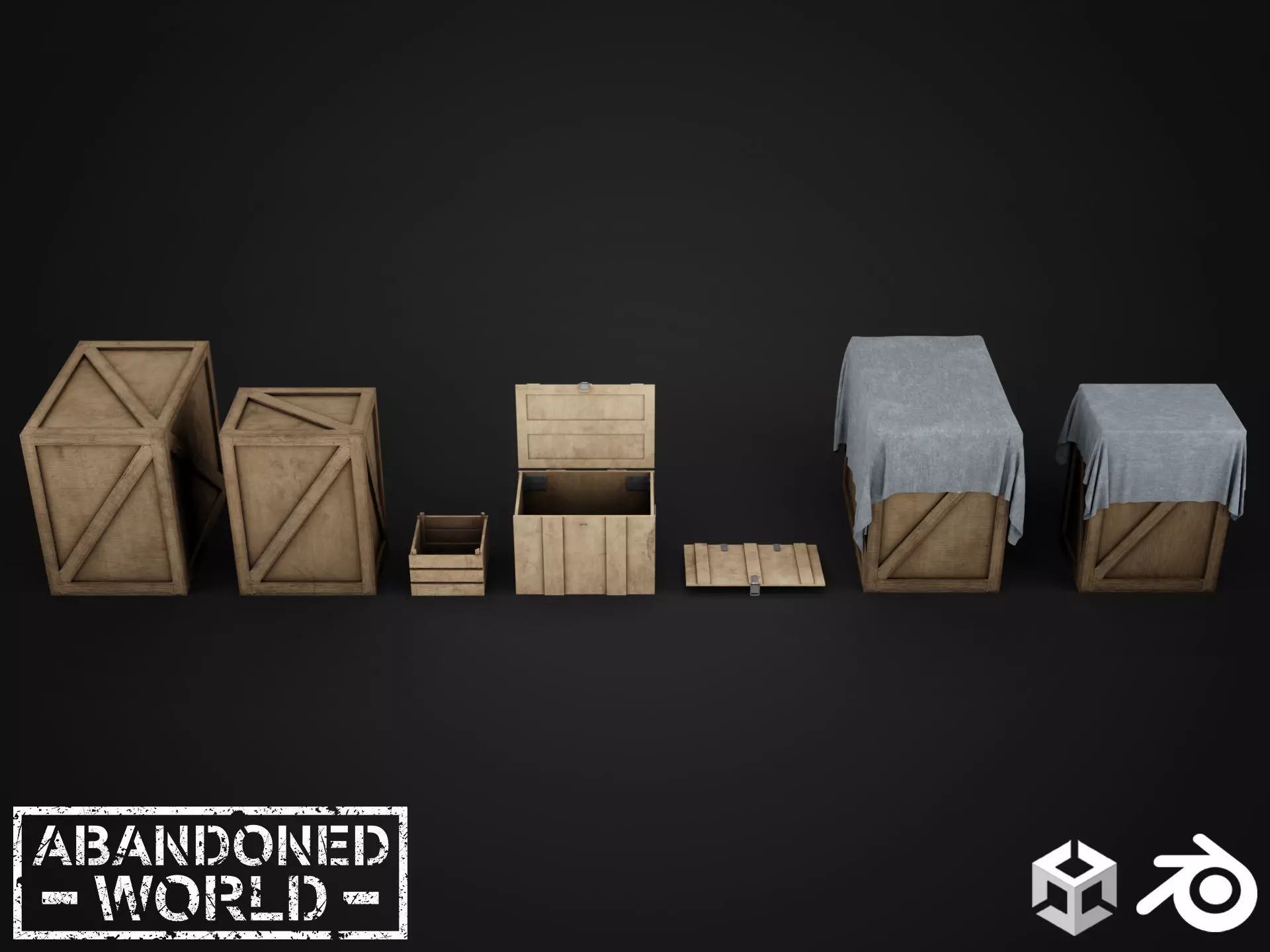 Wood Box Set Low-poly 3D model_0