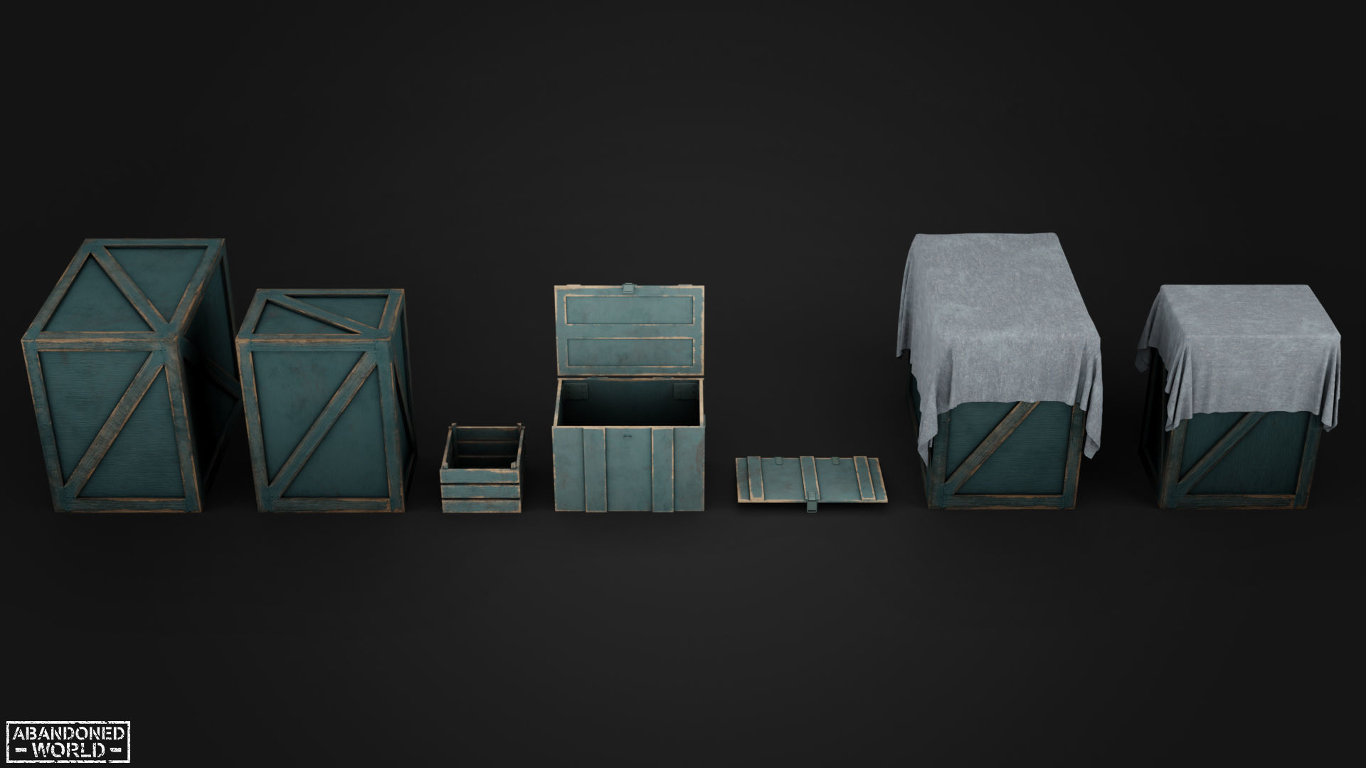 Wood Box Set Low-poly 3D model_9