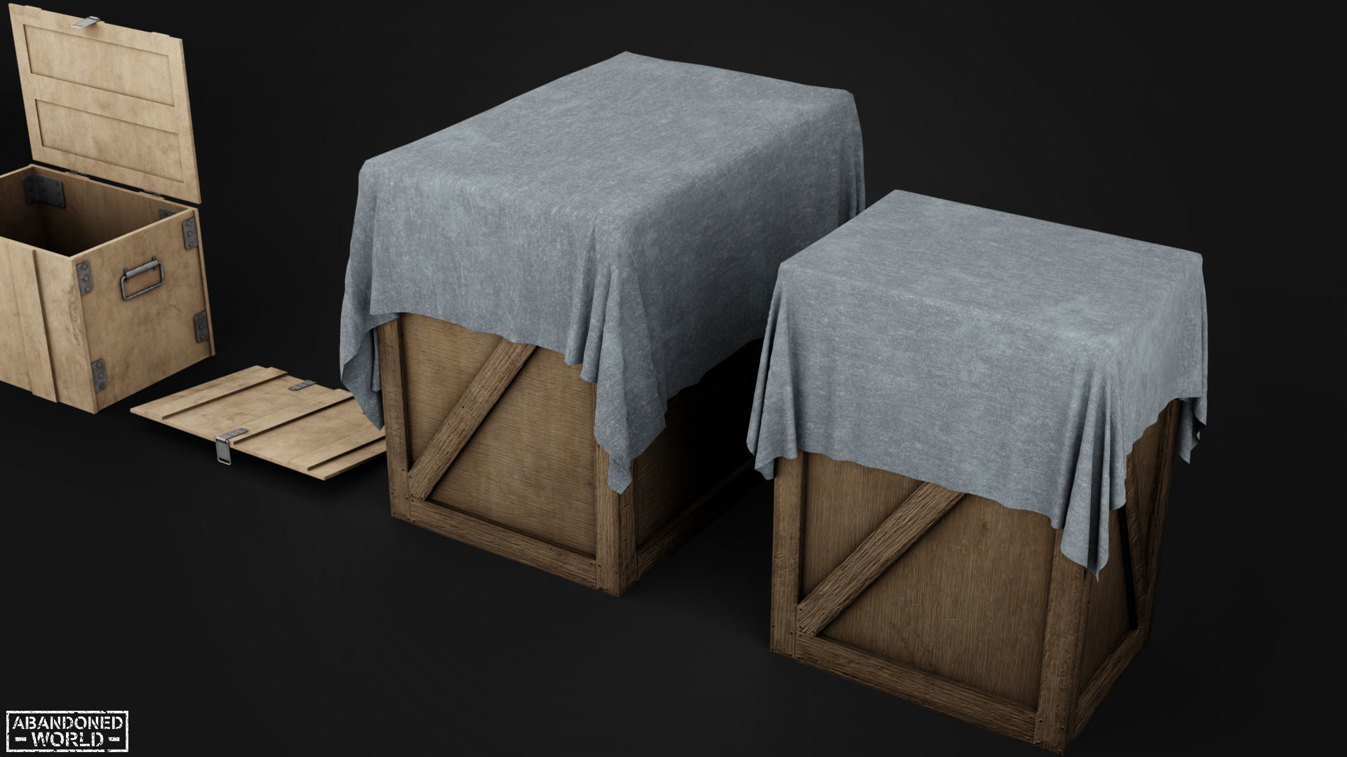 Wood Box Set Low-poly 3D model_8