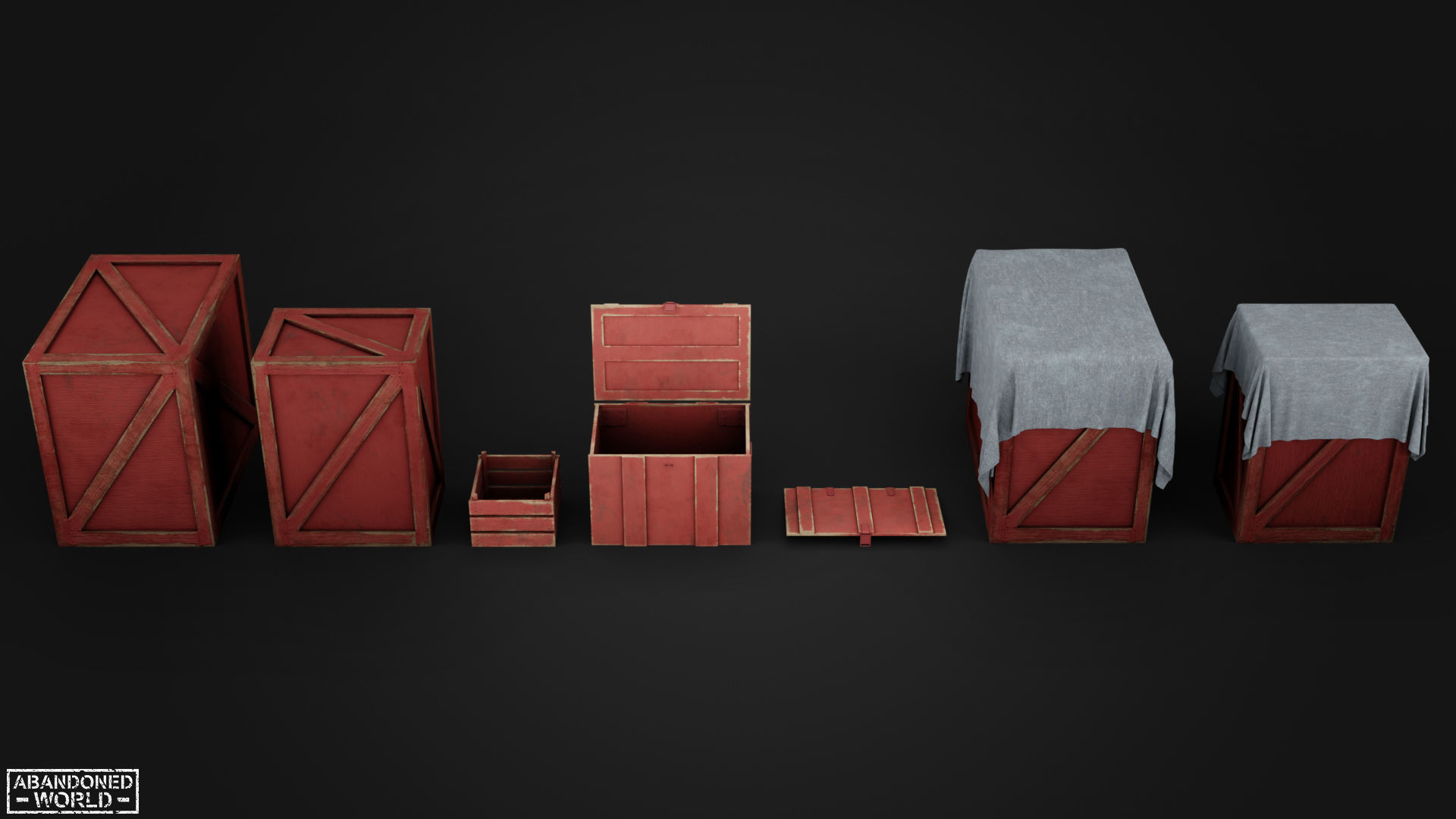 Wood Box Set Low-poly 3D model_12