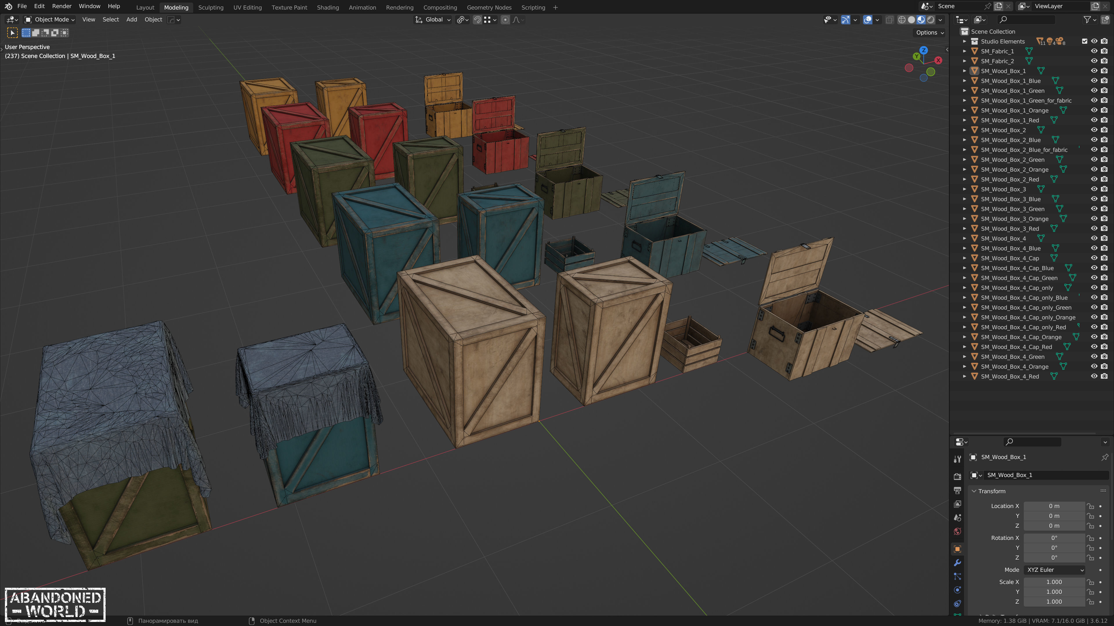 Wood Box Set Low-poly 3D model_14
