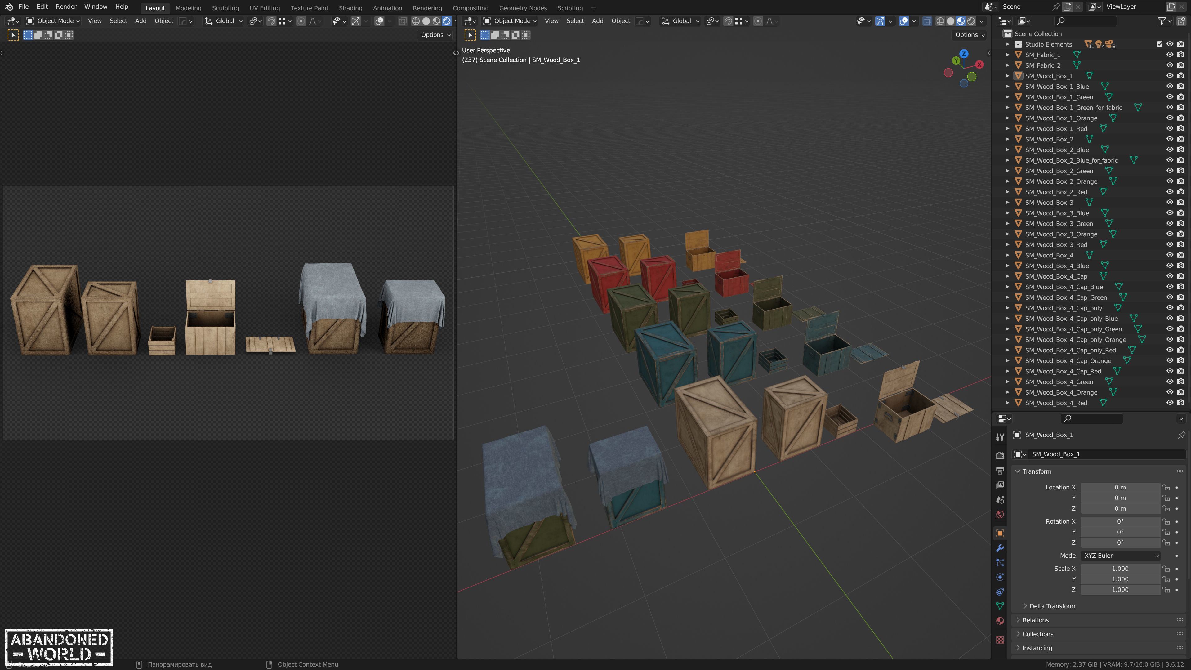 Wood Box Set Low-poly 3D model_13