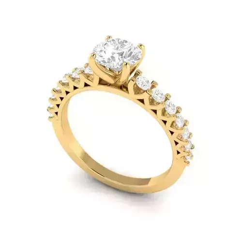 Solitaire Ring with Diamond Band  Round Center
