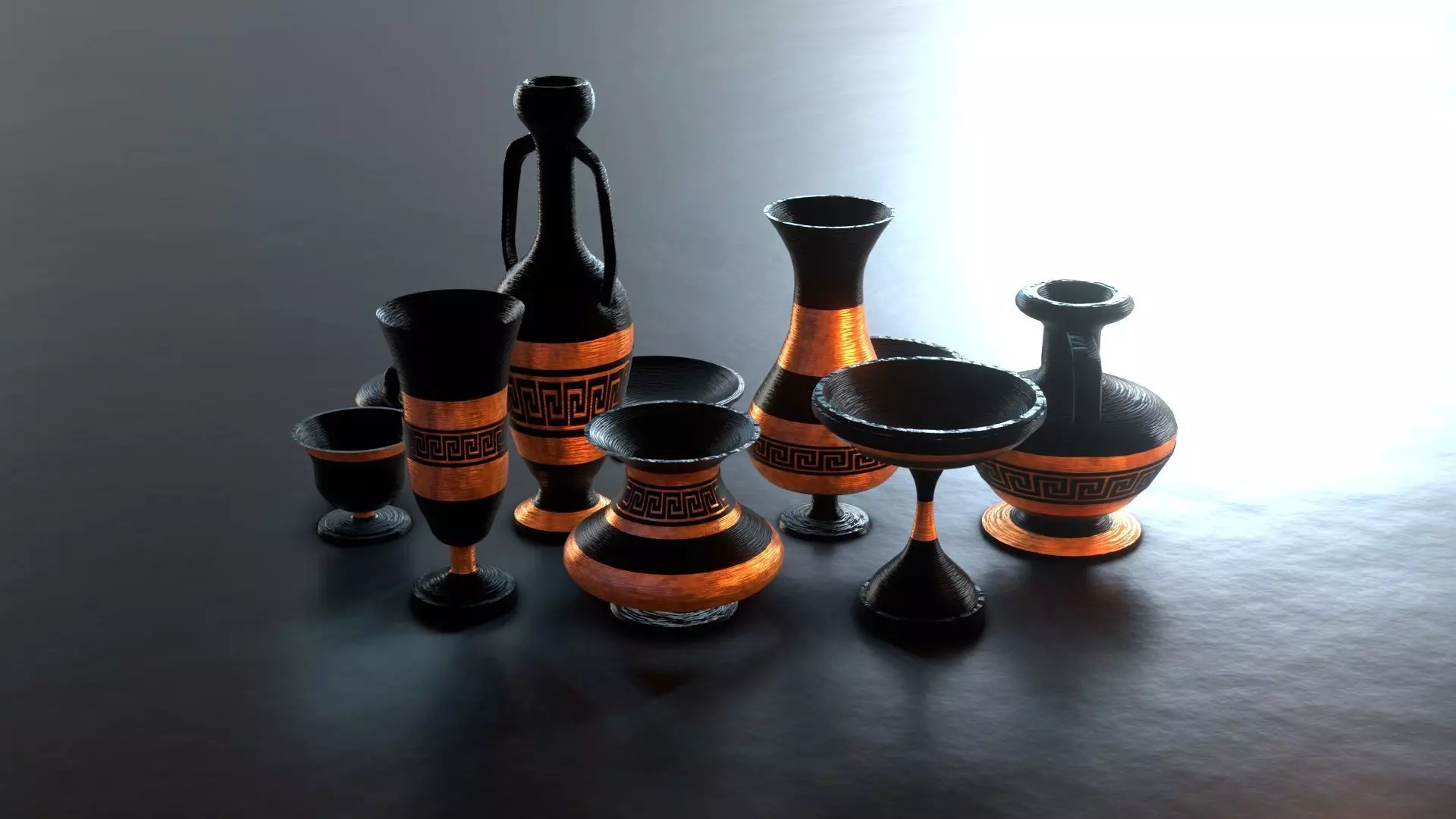 ancient greek pottery set Low-poly 3D model