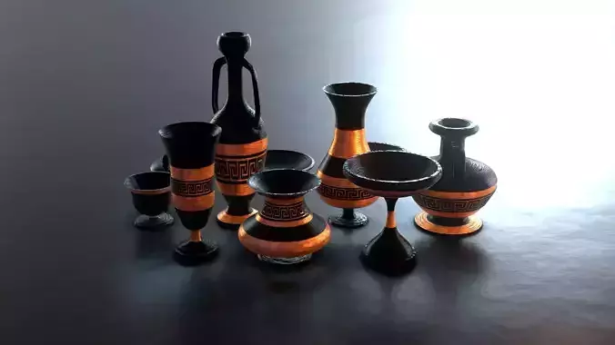 ancient greek pottery set  Low-poly 3D model