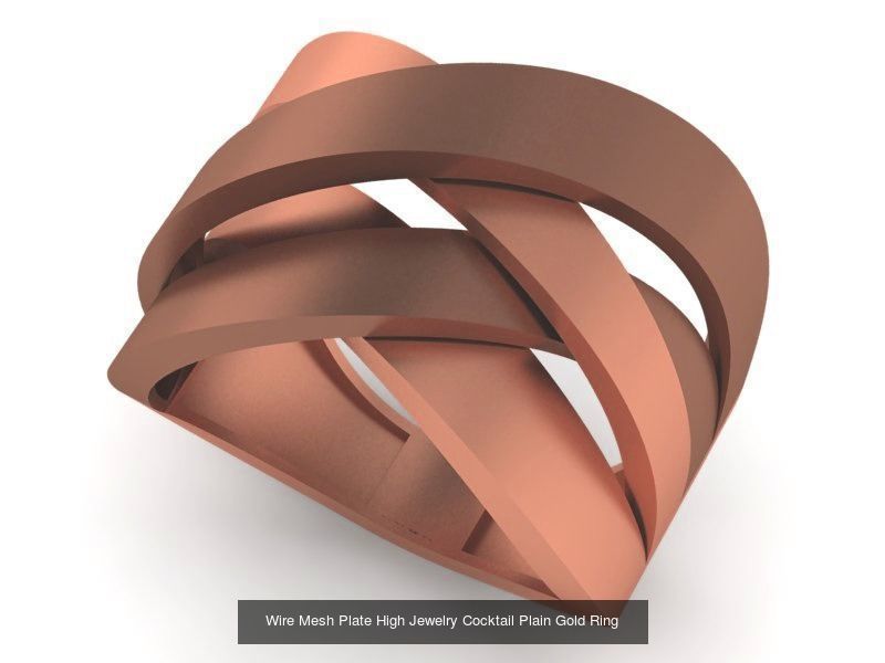 13 Fused Plate Curved Wire Mesh High Jewelry Plain Gold Ring 3D Model Collection_6