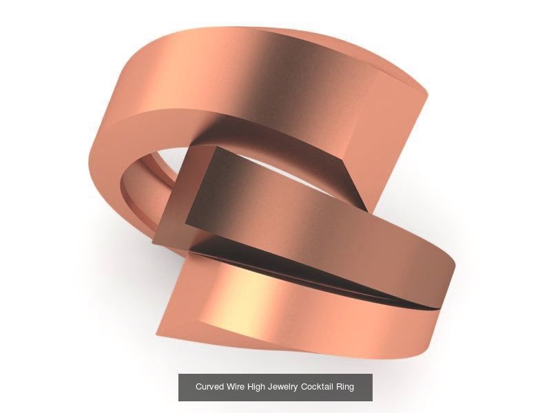 13 Fused Plate Curved Wire Mesh High Jewelry Plain Gold Ring 3D Model Collection_3