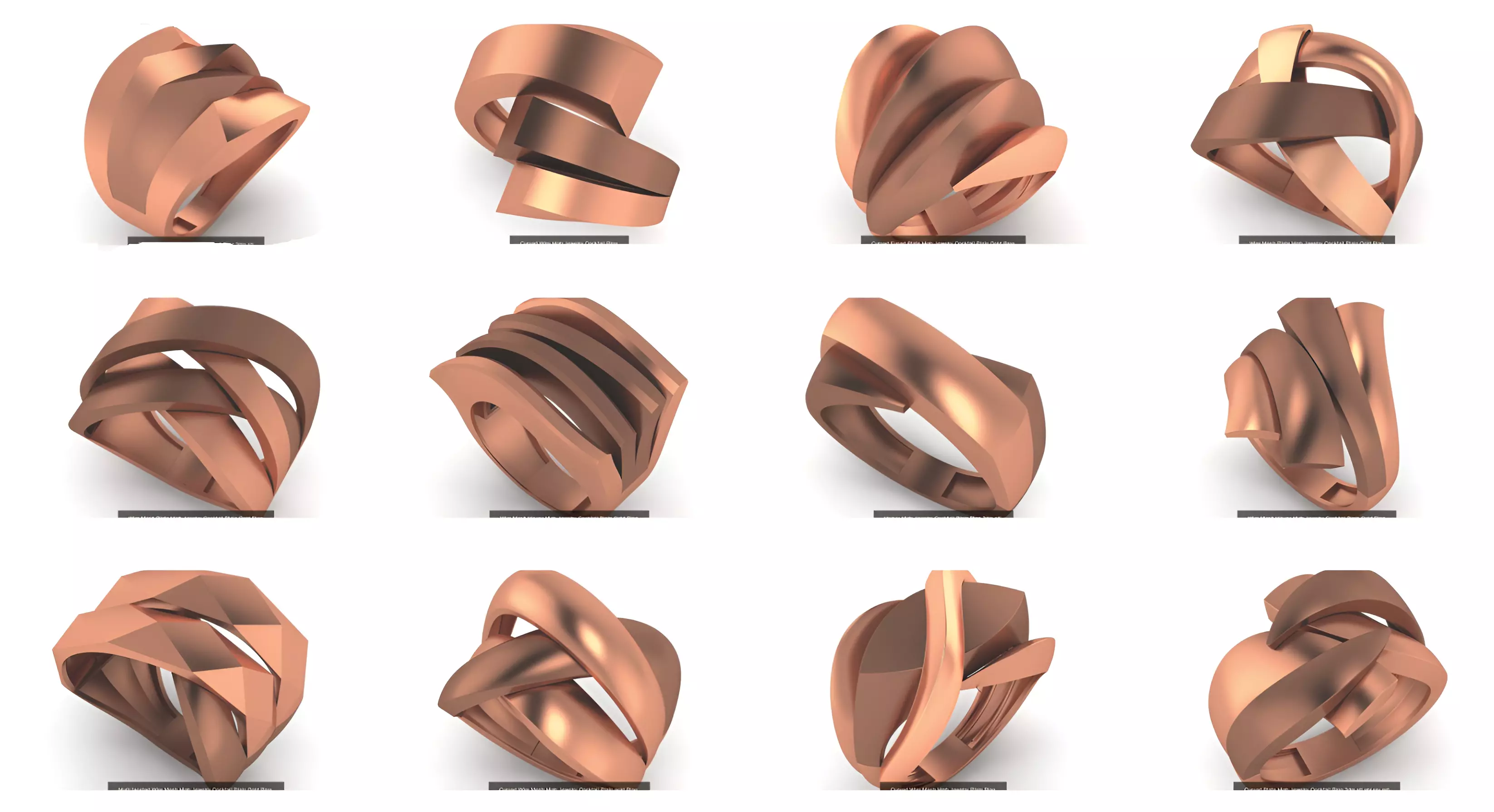 13 Fused Plate Curved Wire Mesh High Jewelry Plain Gold Ring 3D Model Collection_0