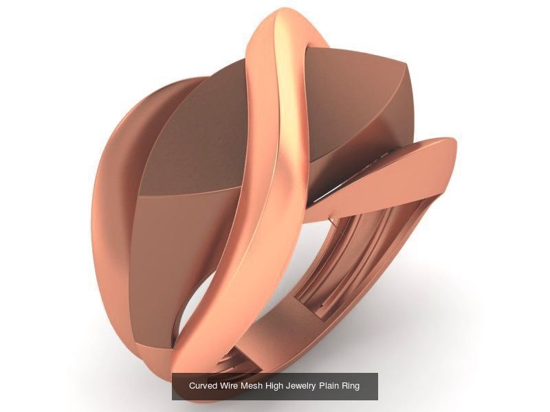 13 Fused Plate Curved Wire Mesh High Jewelry Plain Gold Ring 3D Model Collection_12