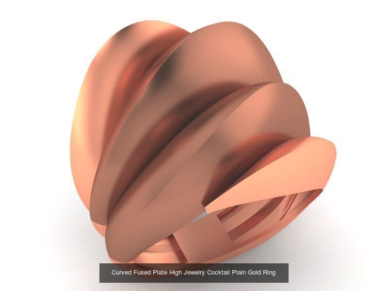 13 Fused Plate Curved Wire Mesh High Jewelry Plain Gold Ring 3D Model Collection_4