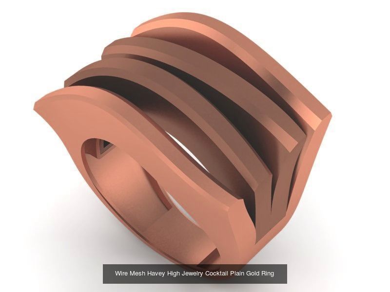 13 Fused Plate Curved Wire Mesh High Jewelry Plain Gold Ring 3D Model Collection_7