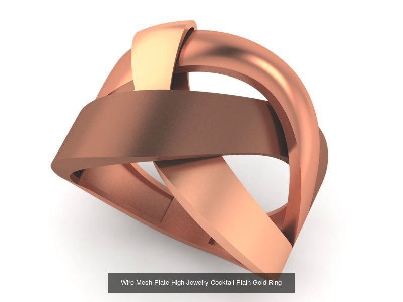 13 Fused Plate Curved Wire Mesh High Jewelry Plain Gold Ring 3D Model Collection_5