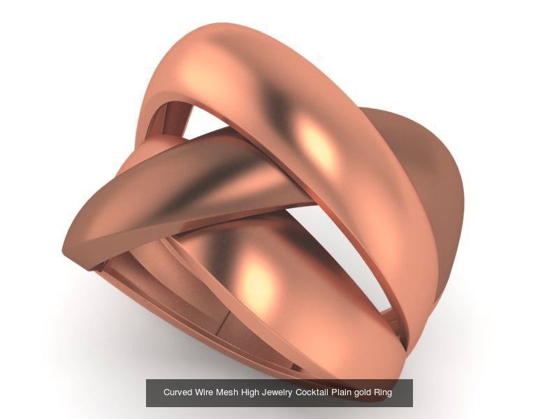 13 Fused Plate Curved Wire Mesh High Jewelry Plain Gold Ring 3D Model Collection_11