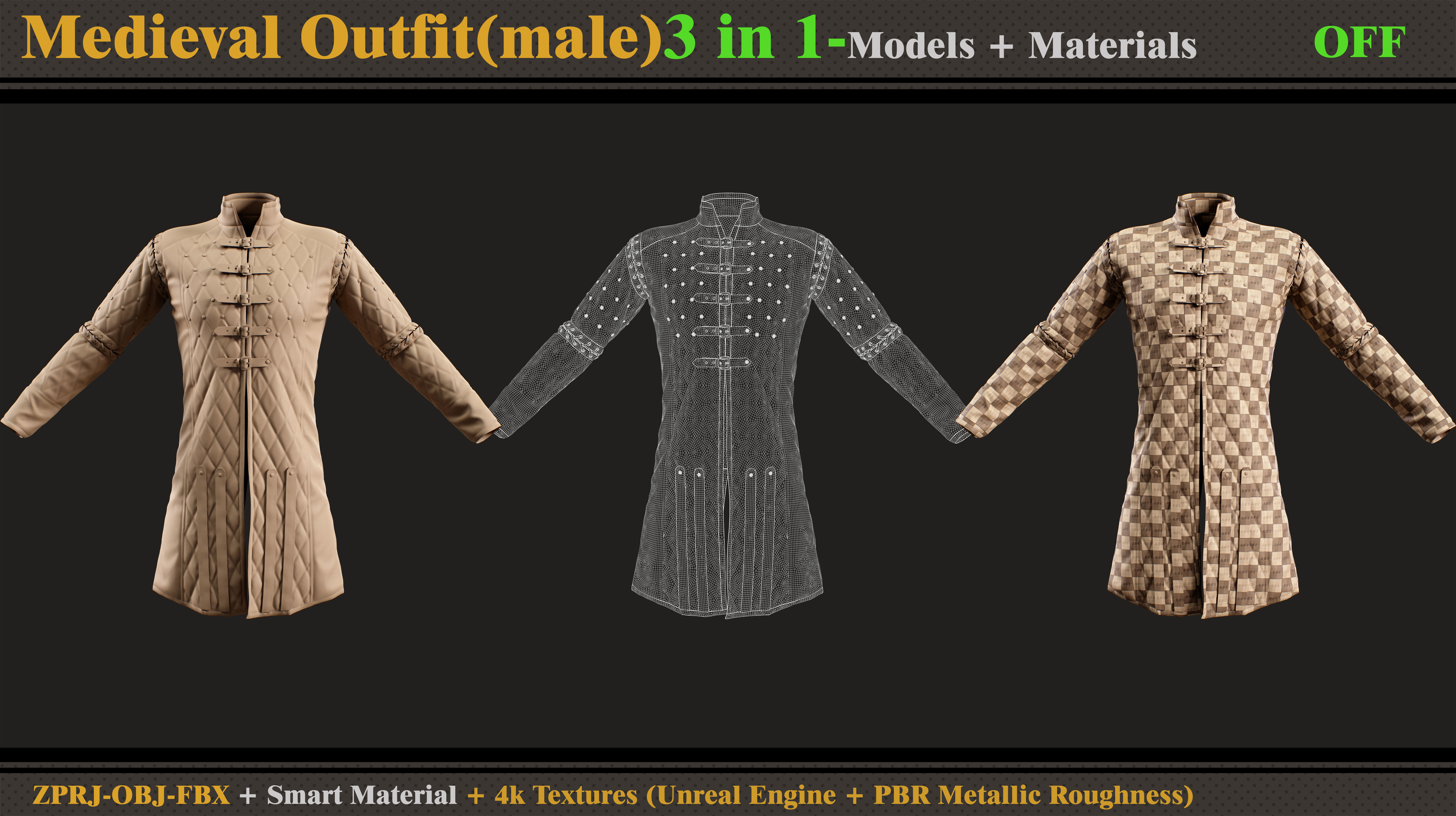 3 in 1 Medieval Outfit-MD-Clo3d-OBJ-FBX-Material-Textures  3D model_6