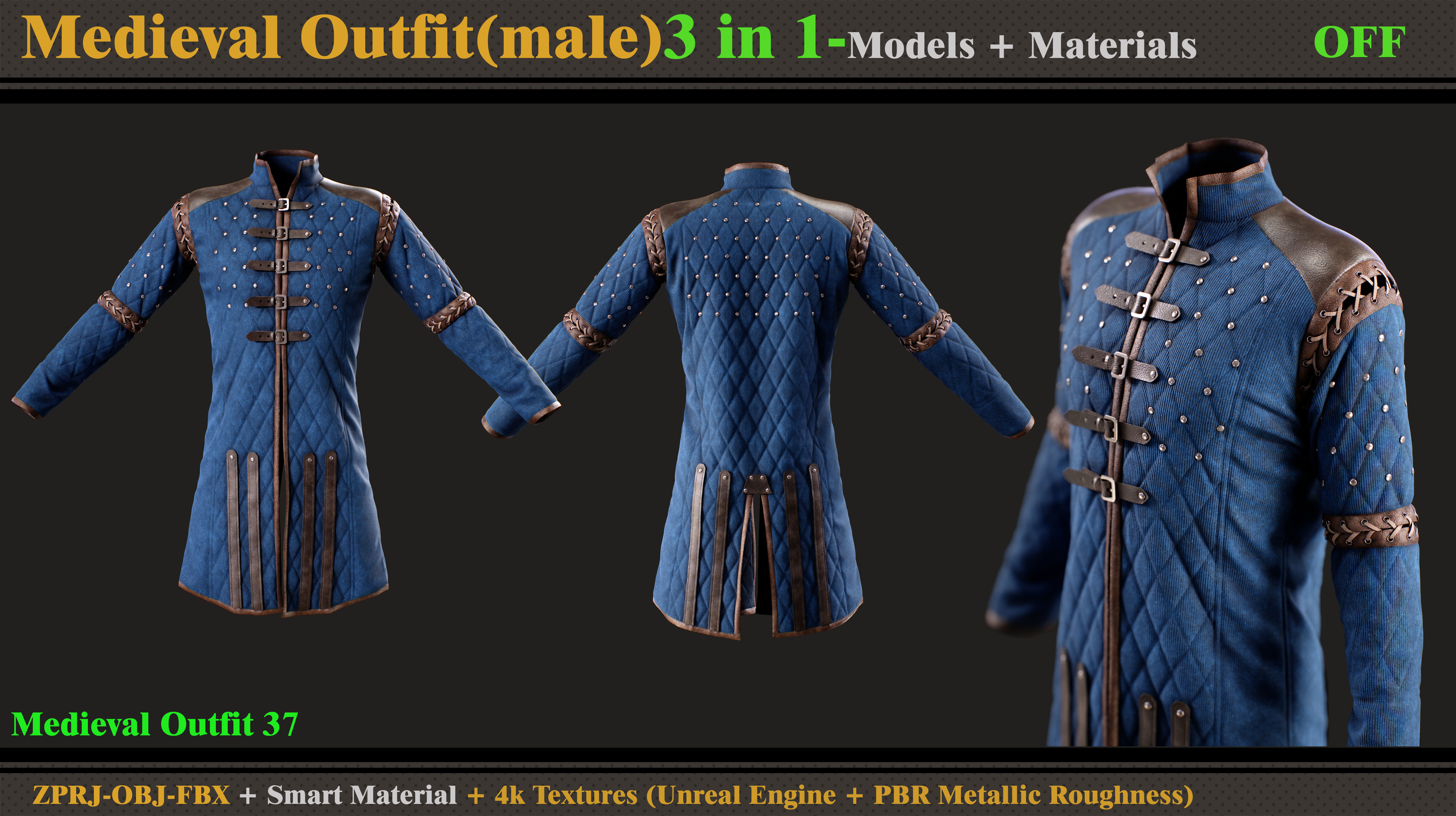 3 in 1 Medieval Outfit-MD-Clo3d-OBJ-FBX-Material-Textures  3D model_3