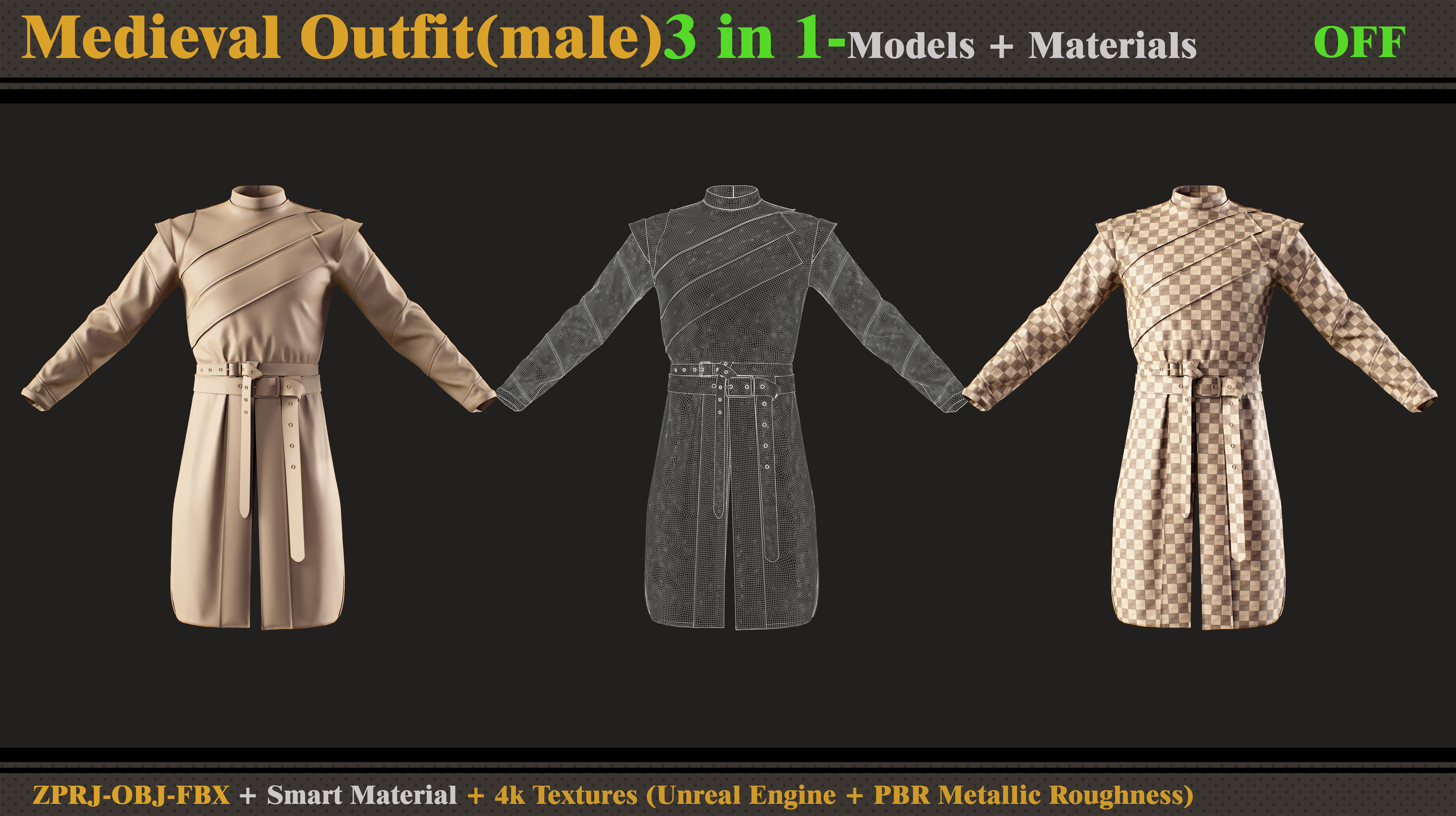 3 in 1 Medieval Outfit-MD-Clo3d-OBJ-FBX-Material-Textures  3D model_4
