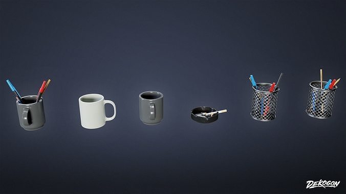SUBURBS - Desk Set 01 - LOW POLY AND NANITE Low-poly 3D model
