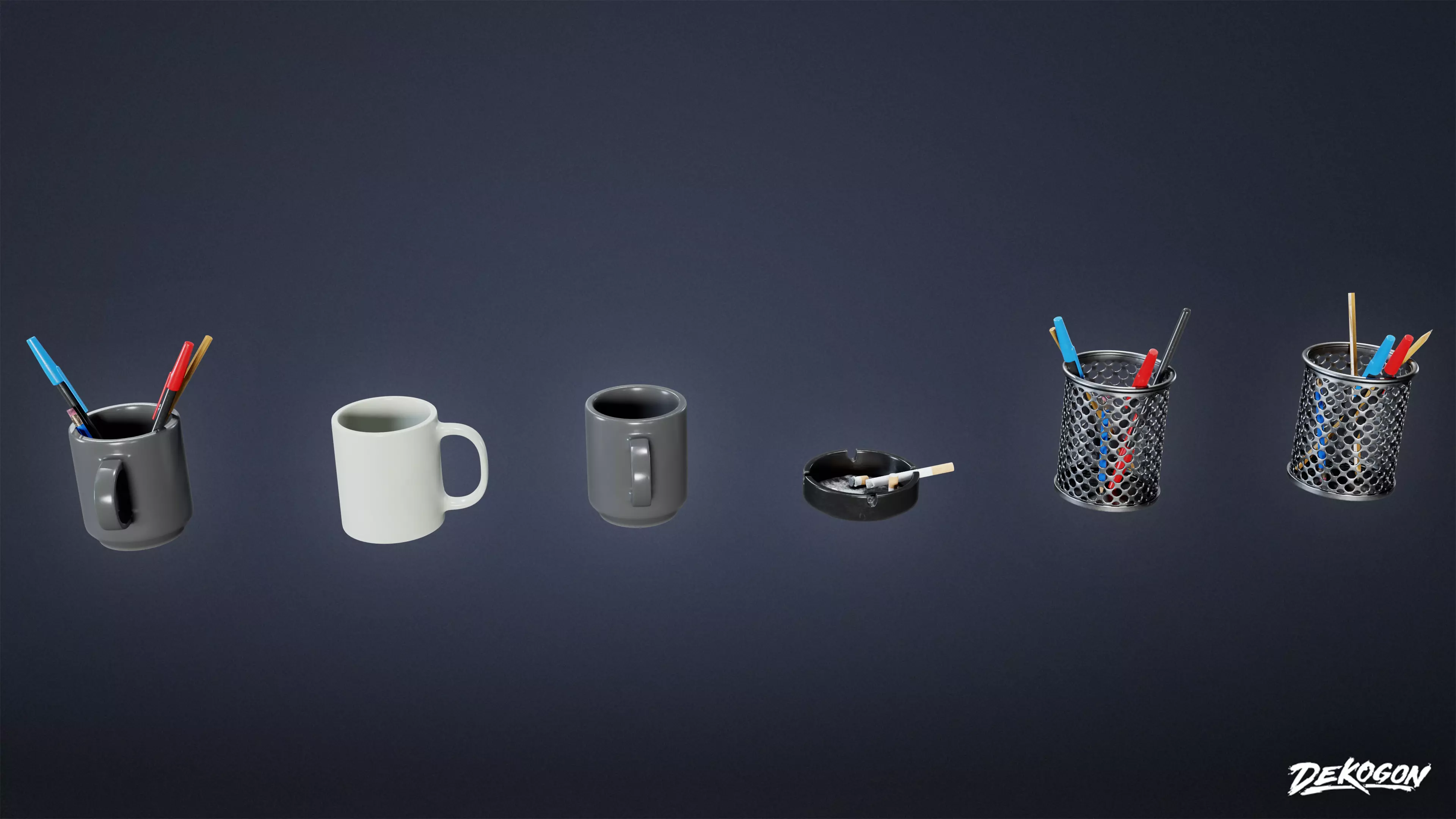 SUBURBS - Desk Set 01 - LOW POLY AND NANITE Low-poly 3D model_0