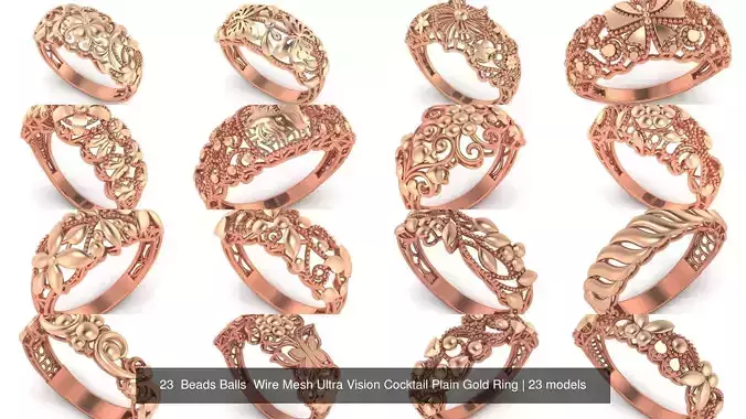 23  Beads Balls  Wire Mesh Ultra Vision Cocktail Plain Gold Ring 3D Model Collection