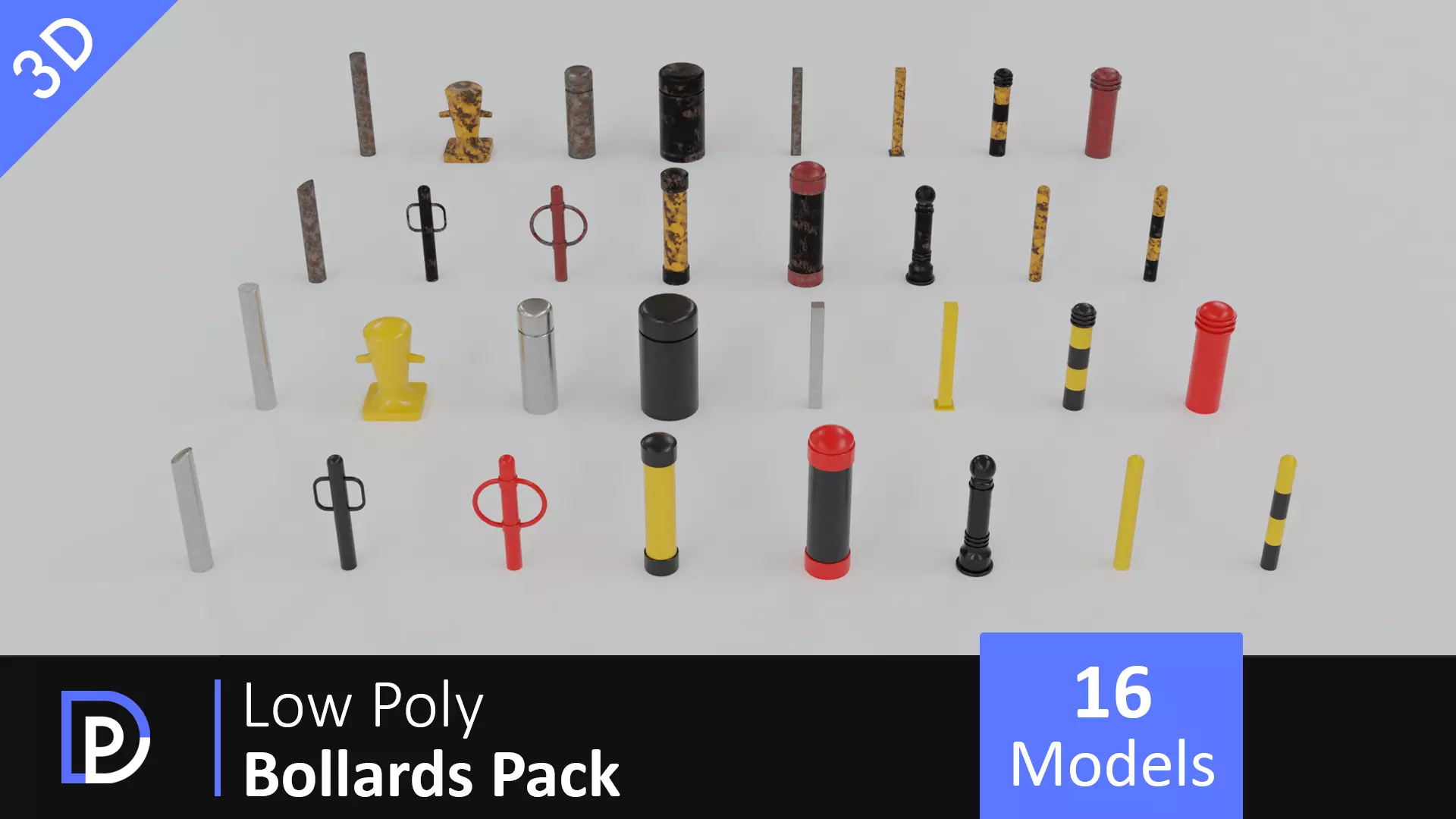 Bollards Pack Low-poly 3D model_0