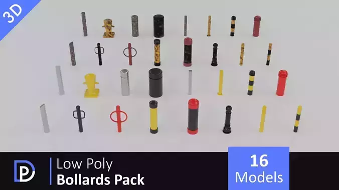 Bollards Pack Low-poly 3D model
