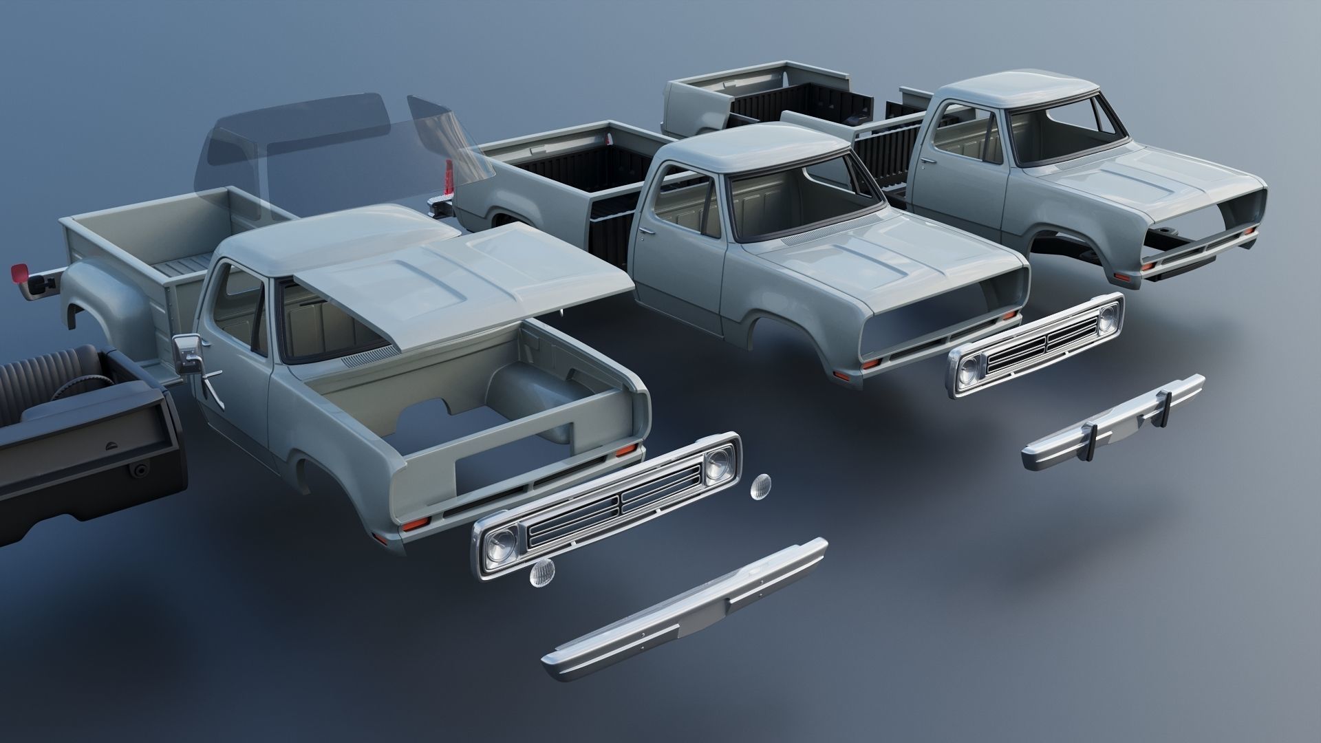 Dodge Pickup D100 1972 3D print model_32
