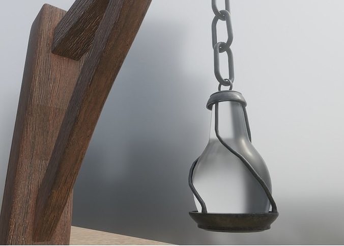 Wooden Pole With Lamp Medieval Rustic Style Free low-poly 3D model