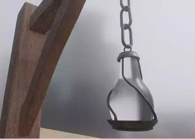 Wooden Pole With Lamp Medieval Rustic Style