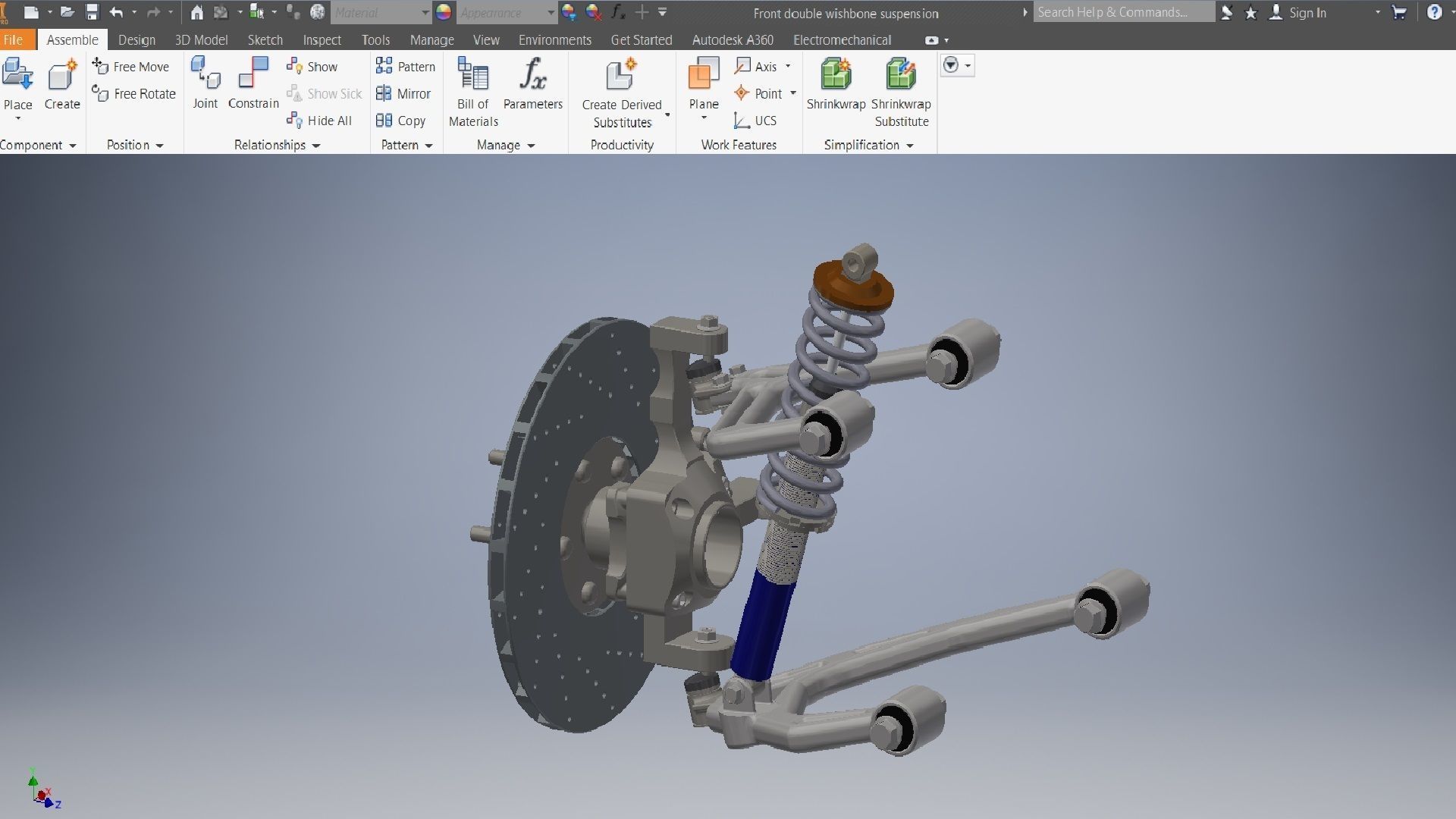 Front double wishbone car suspension 3D model_5