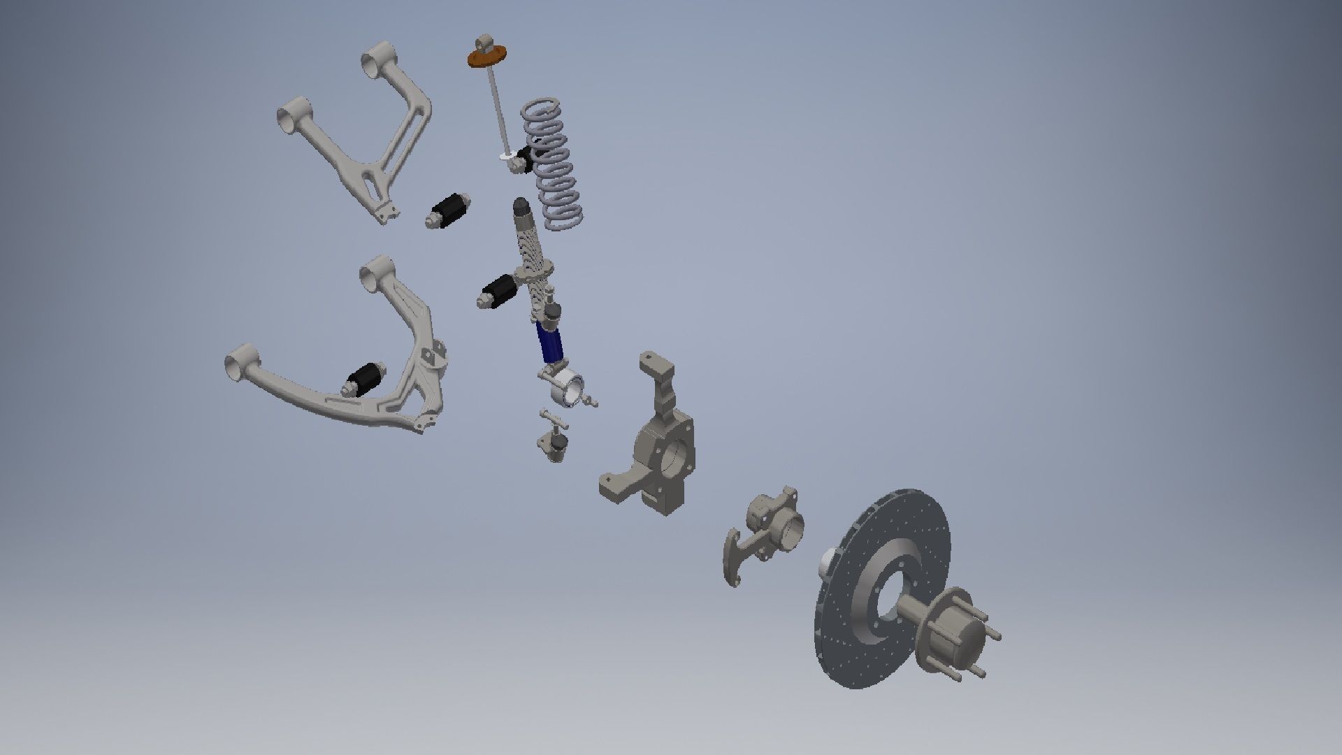 Front double wishbone car suspension 3D model_16