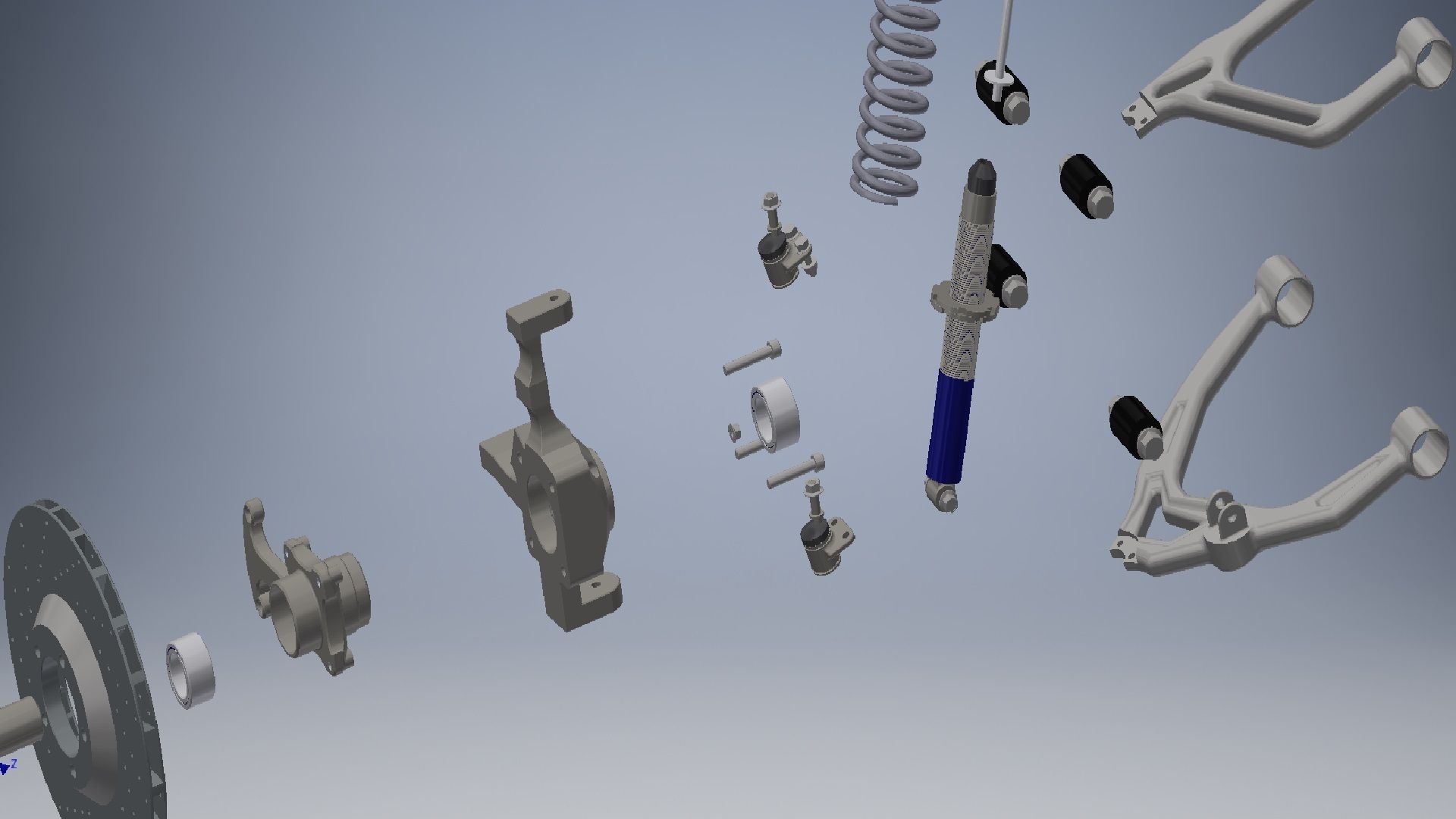 Front double wishbone car suspension 3D model_18