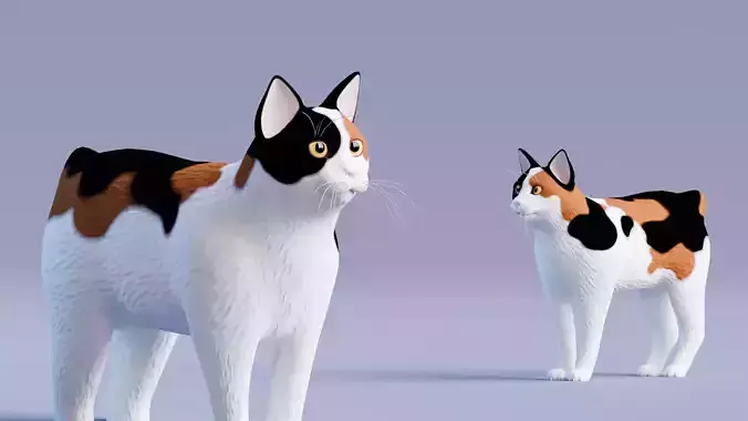 Low poly - Stylized cats - Japanese Bobtail Cat Low-poly 3D model